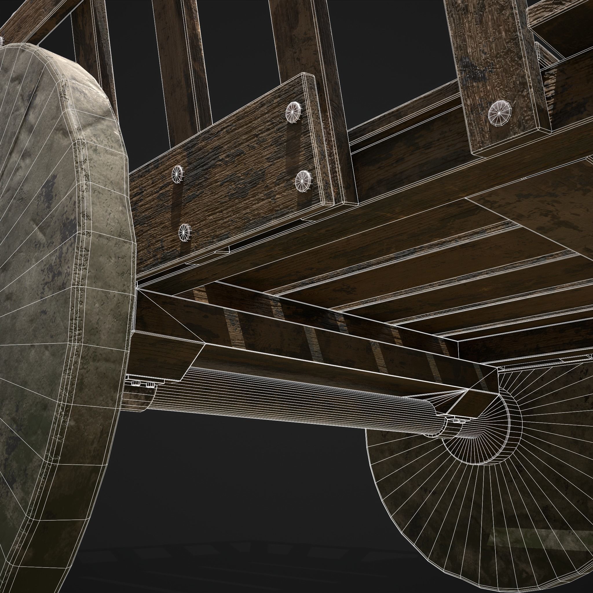 Long Bed Cart Stone Wheeled Low-poly 3D model_18