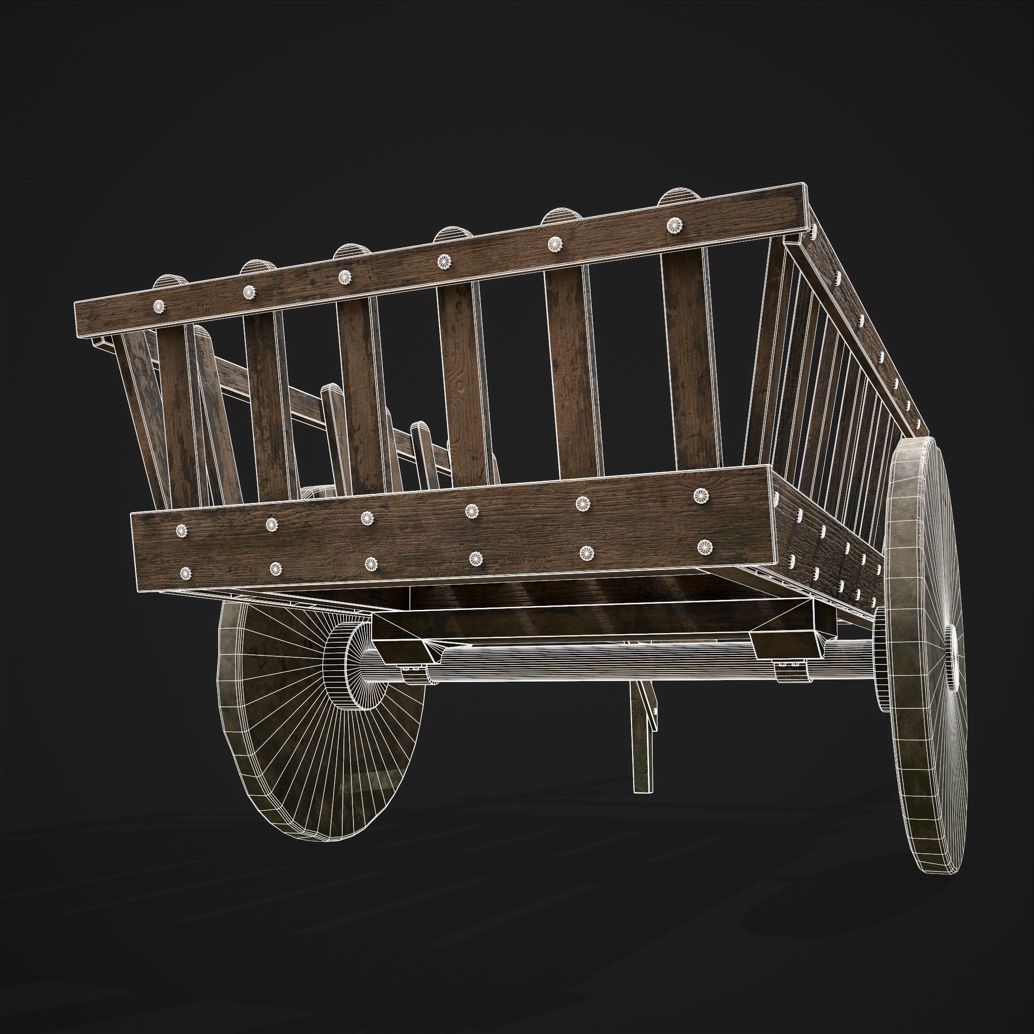 Long Bed Cart Stone Wheeled Low-poly 3D model_30