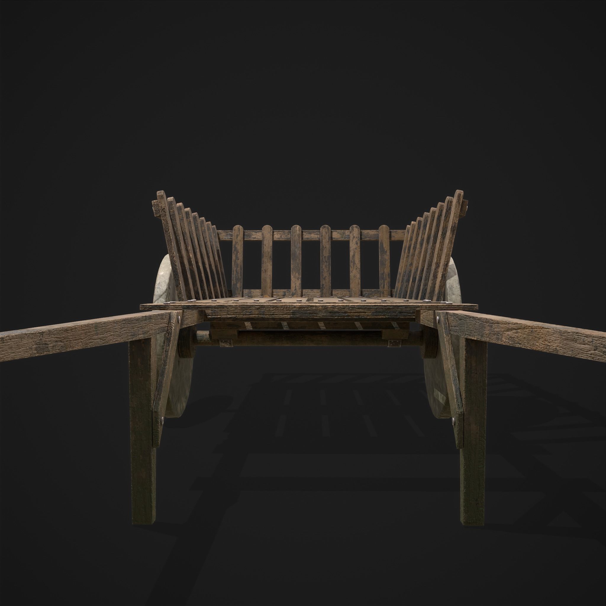 Long Bed Cart Stone Wheeled Low-poly 3D model_21