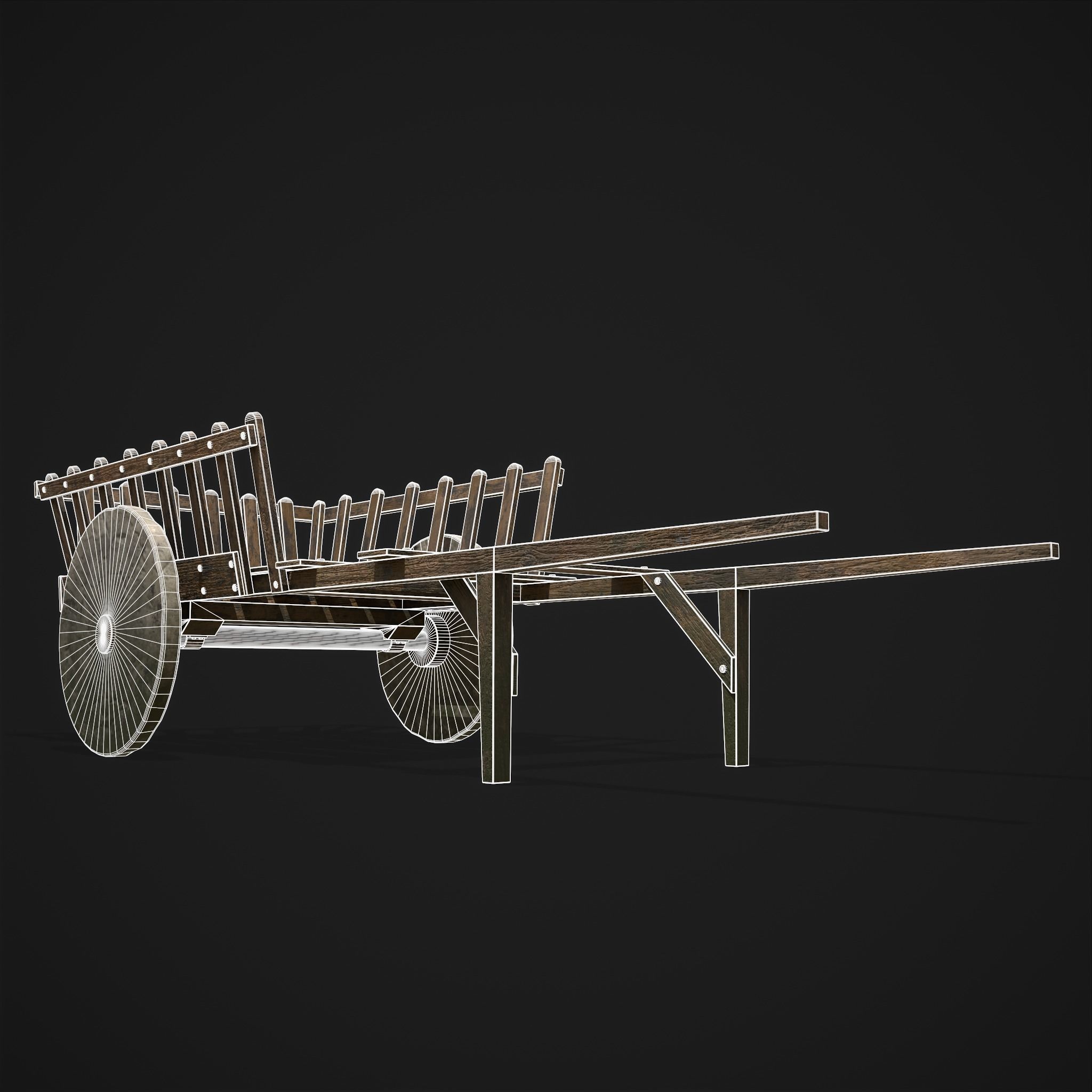 Long Bed Cart Stone Wheeled Low-poly 3D model_28