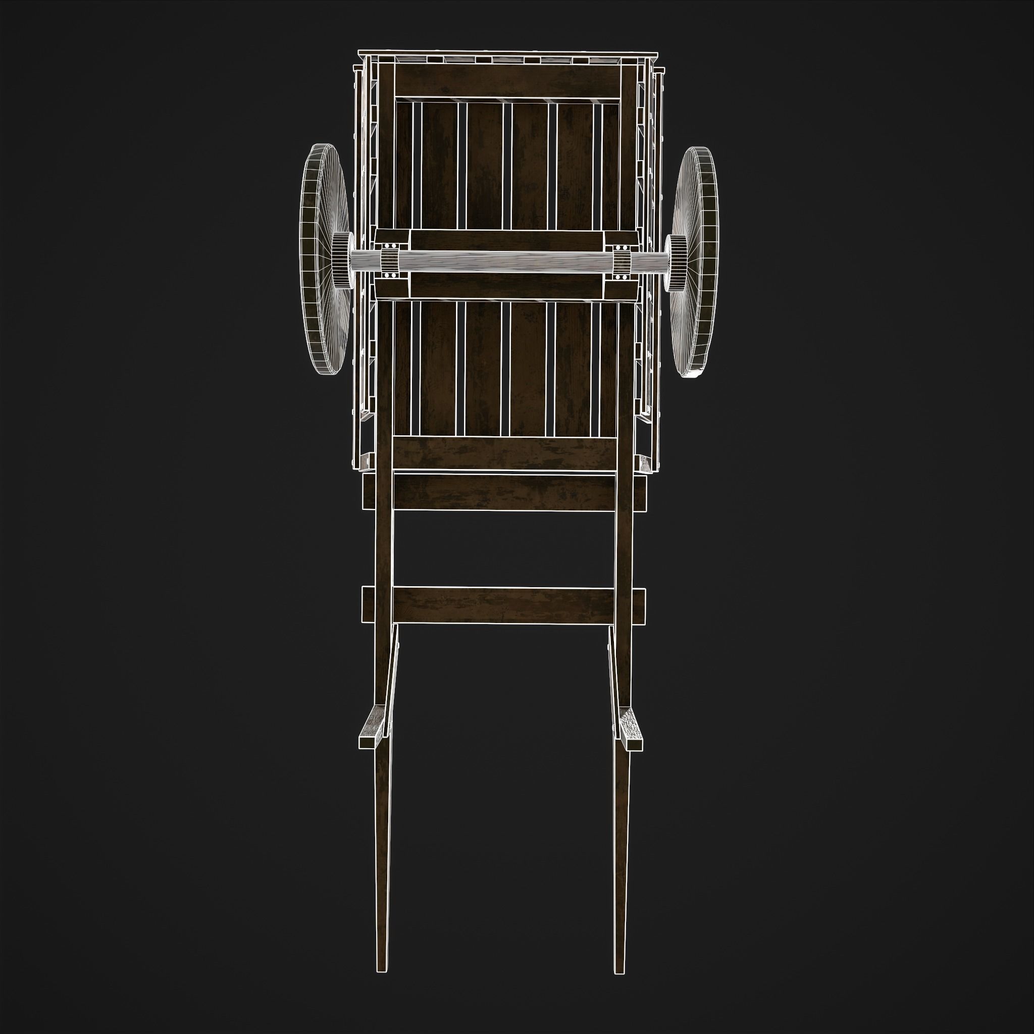 Long Bed Cart Stone Wheeled Low-poly 3D model_26