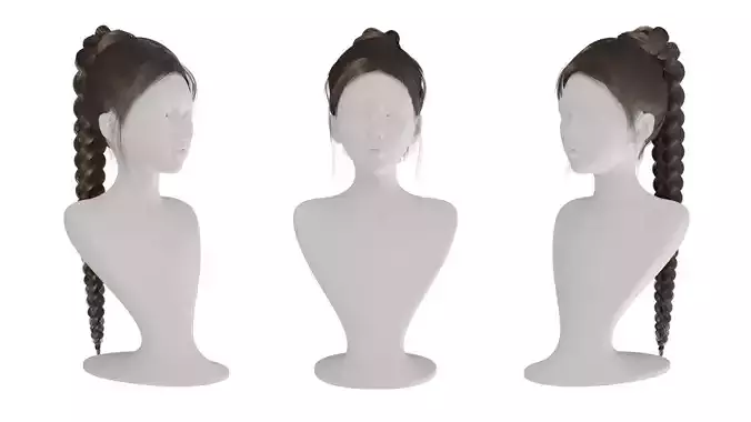 Realistic Woman Black High ponytail braid long Hair Style