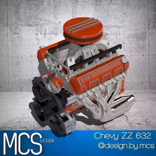 Chev 632 Crate Motor 1000hp with pulleys GM Performance BBC 3D print model