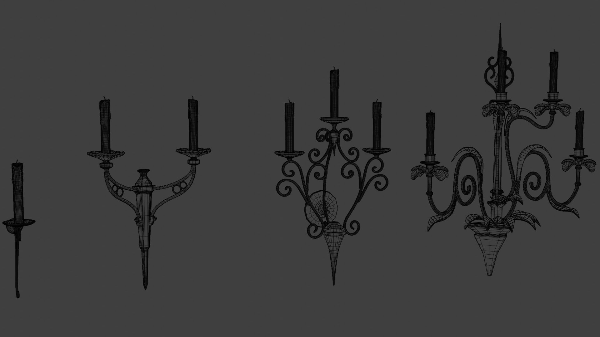 golden candle pack 3D model_2