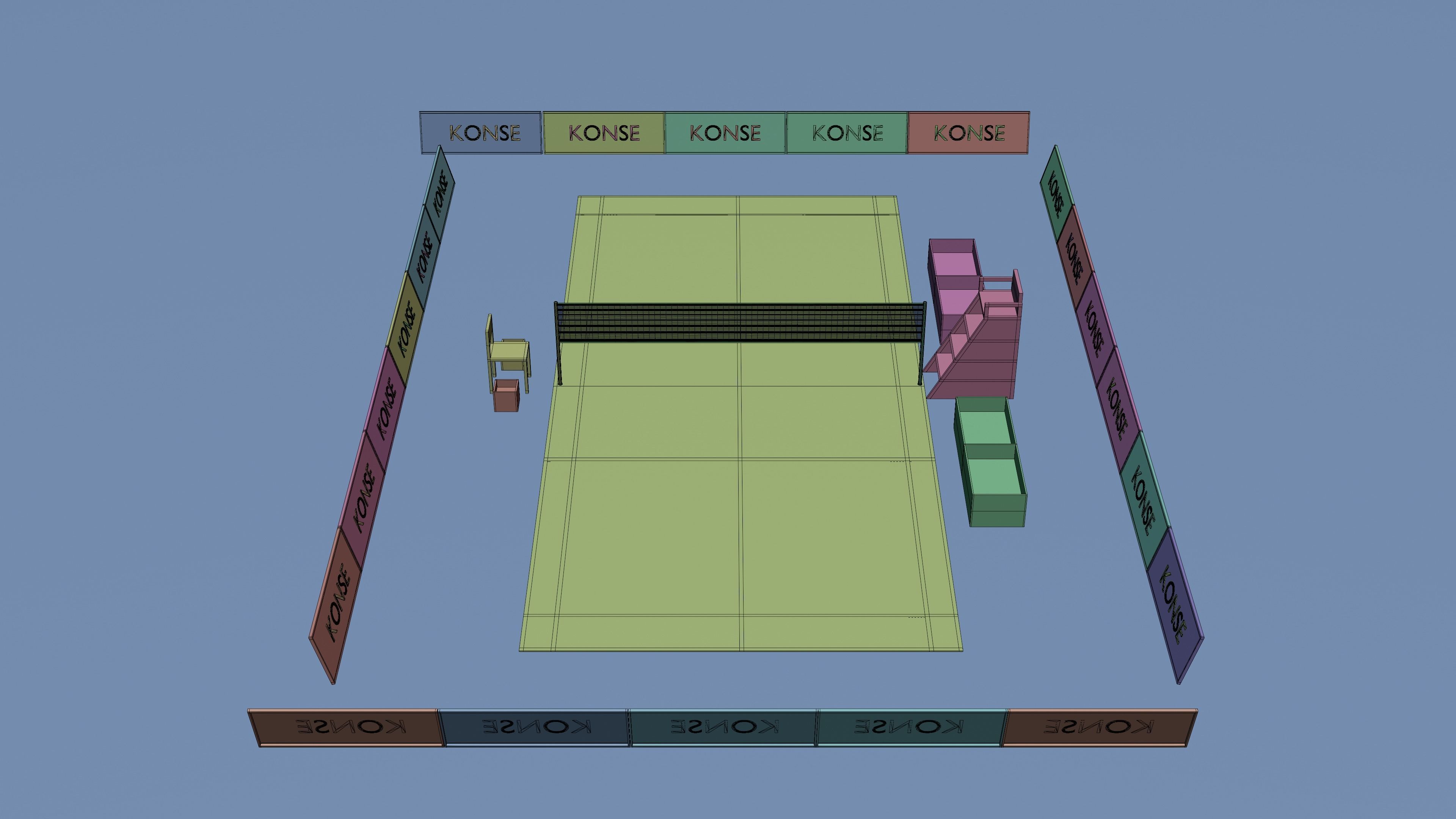 Badminton court Racket and shuttlecock Low-poly 3D model_6