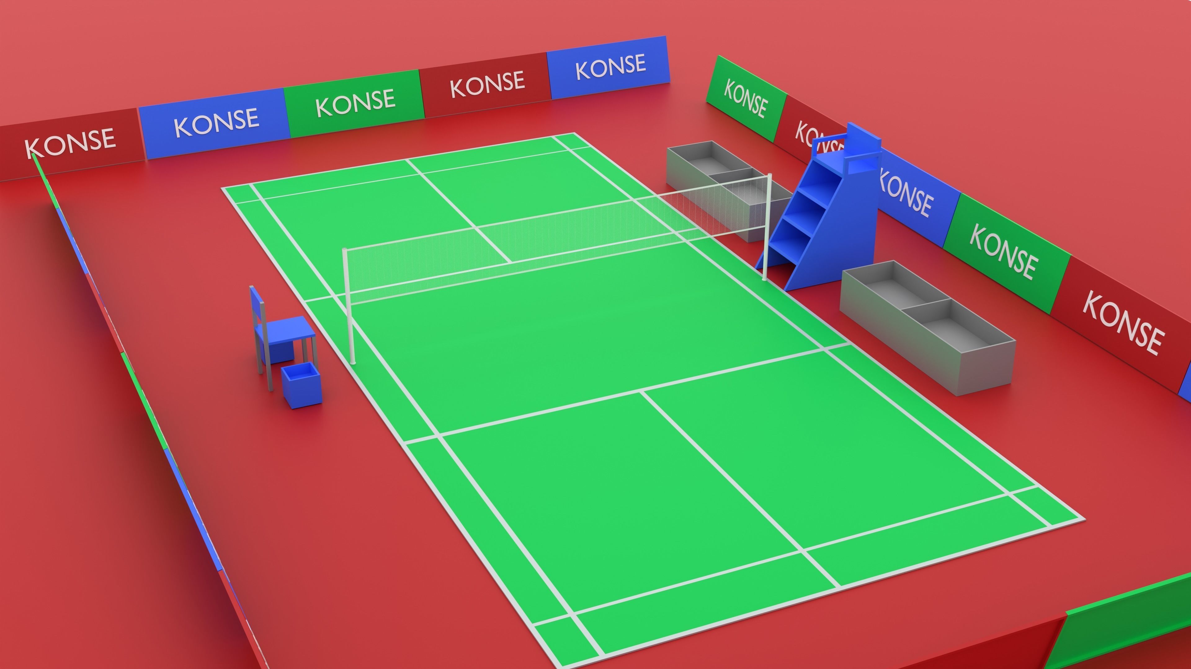 Badminton court Racket and shuttlecock Low-poly 3D model_8