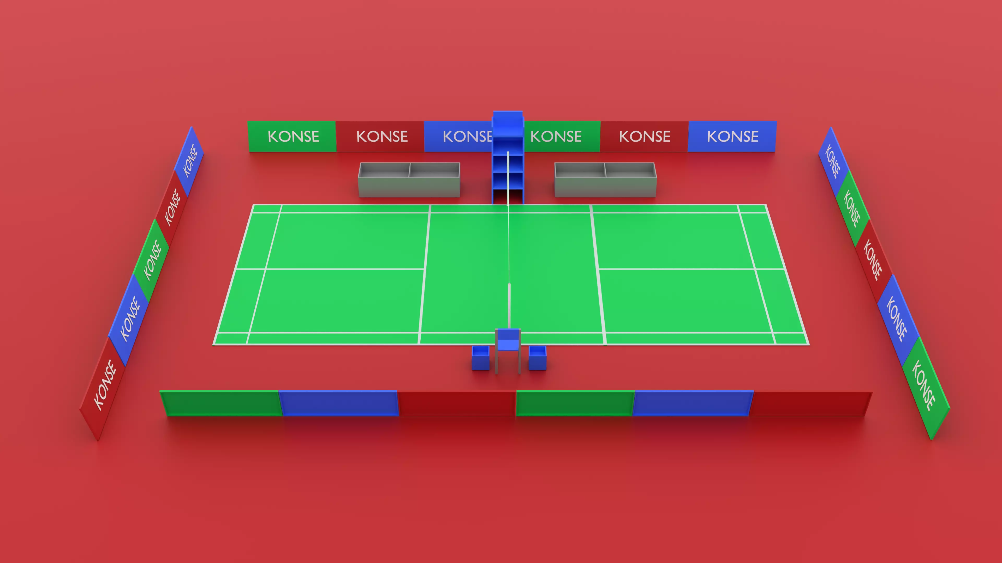 Badminton court Racket and shuttlecock Low-poly 3D model_0