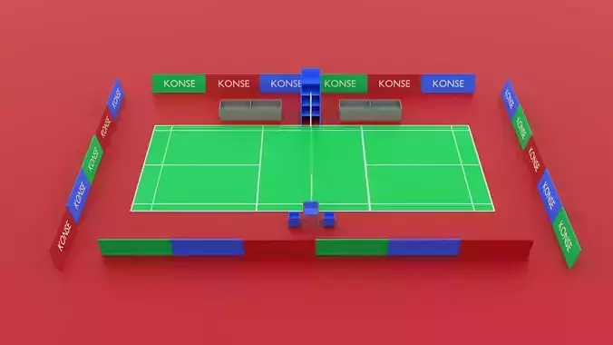 Badminton court Racket and shuttlecock Low-poly 3D model