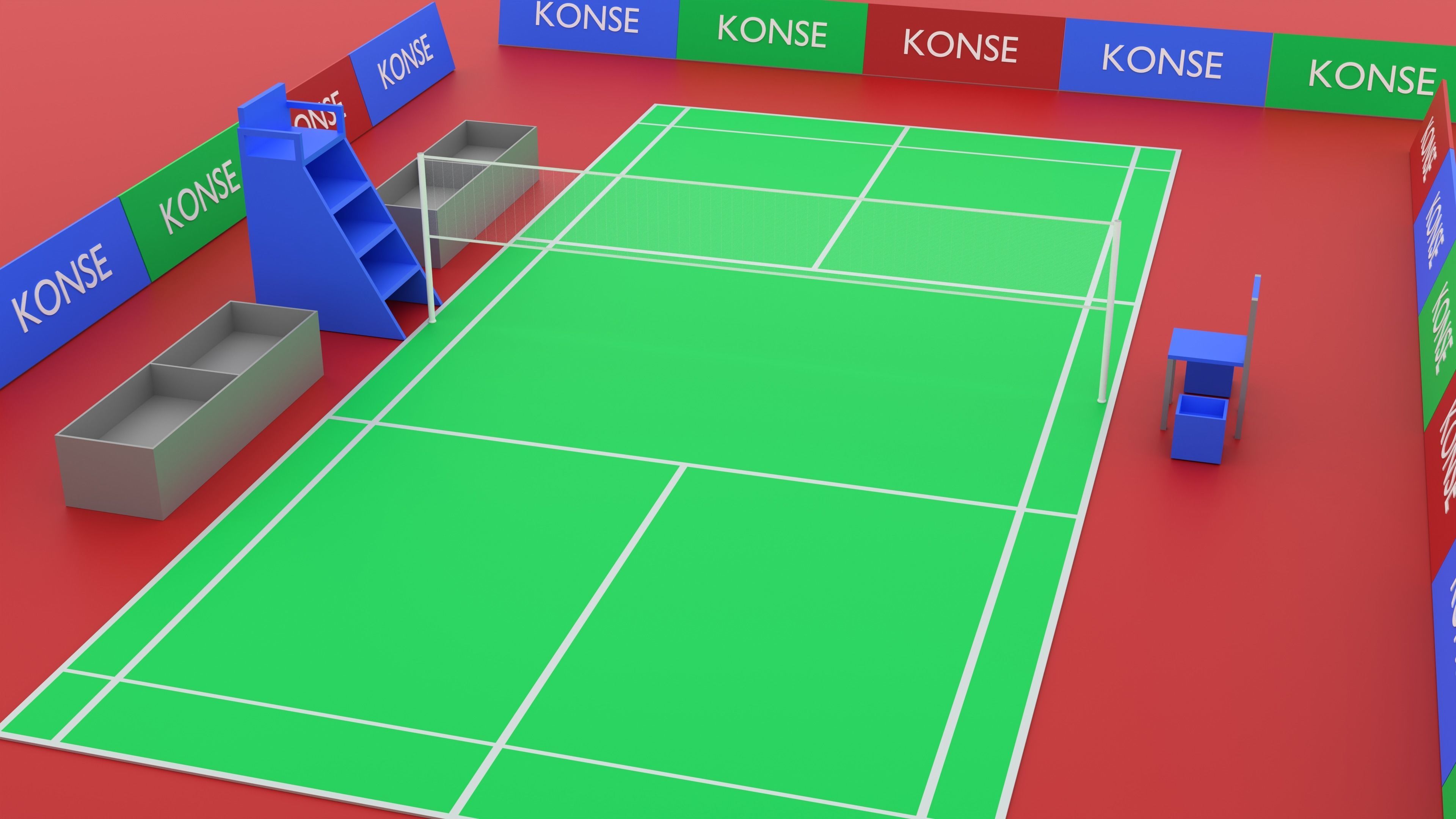 Badminton court Racket and shuttlecock Low-poly 3D model_1