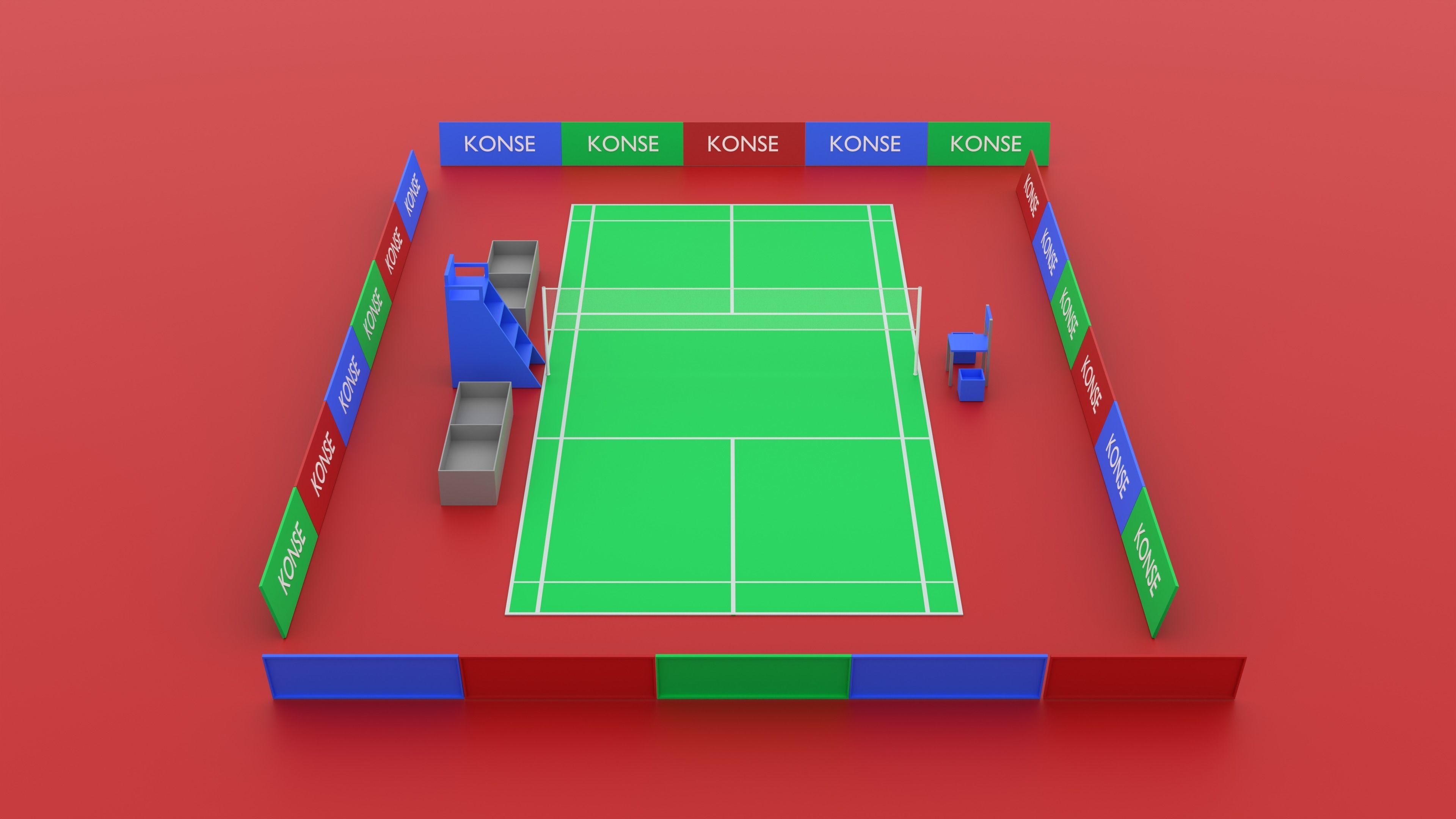 Badminton court Racket and shuttlecock Low-poly 3D model_9