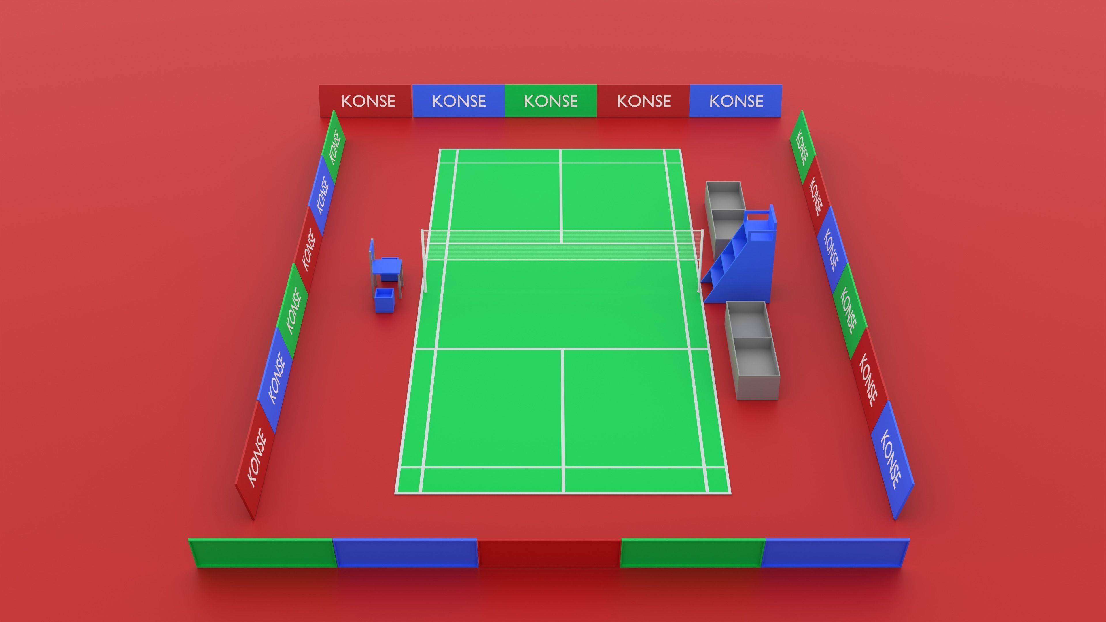 Badminton court Racket and shuttlecock Low-poly 3D model_7