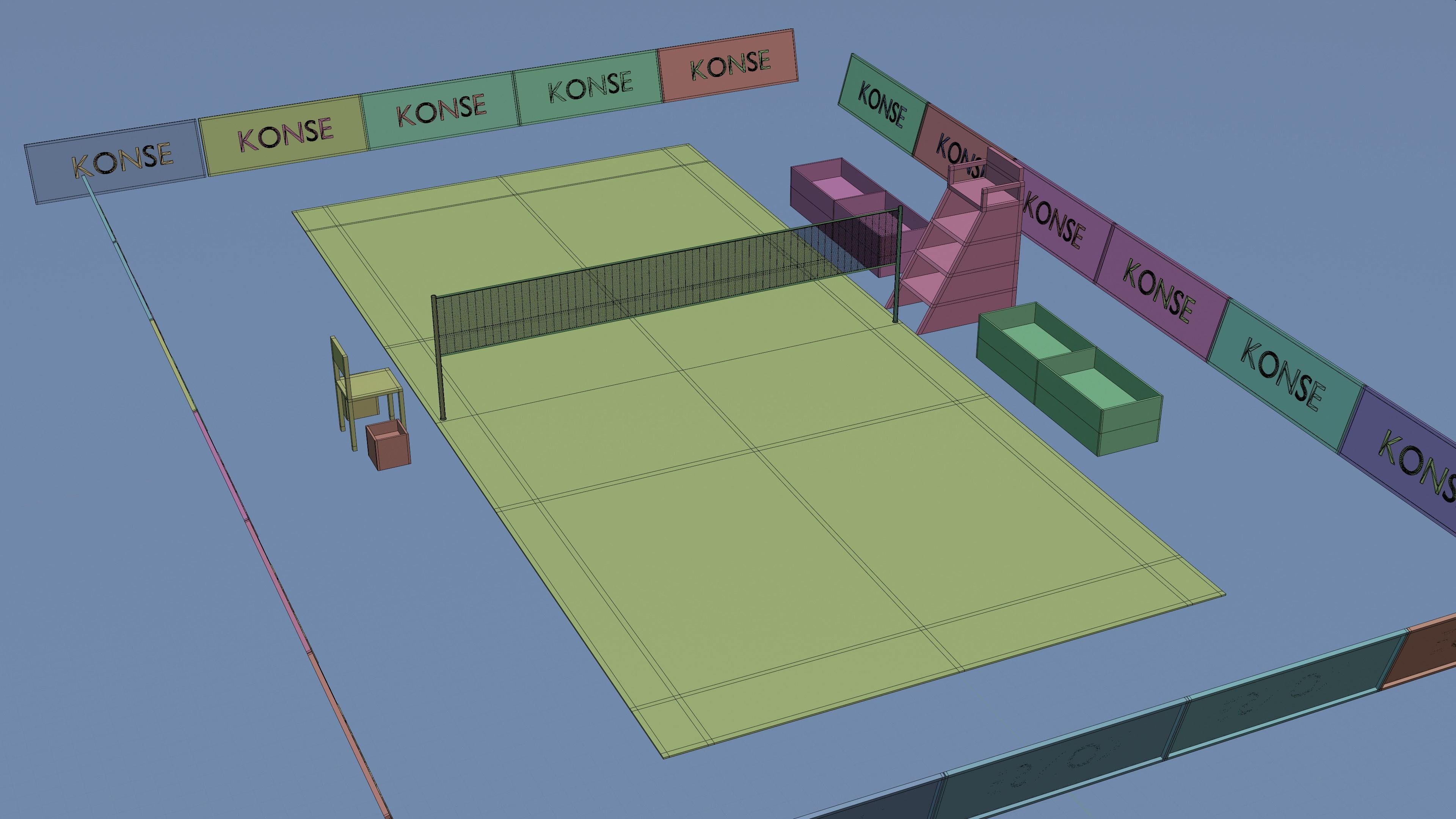 Badminton court Racket and shuttlecock Low-poly 3D model_5