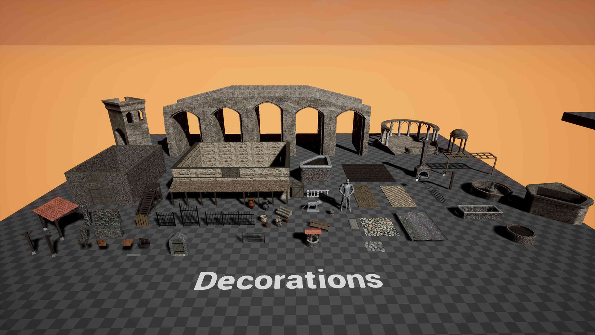 Medieval Modular Building Environment Houses Castle and Farmland Low-poly 3D model_18