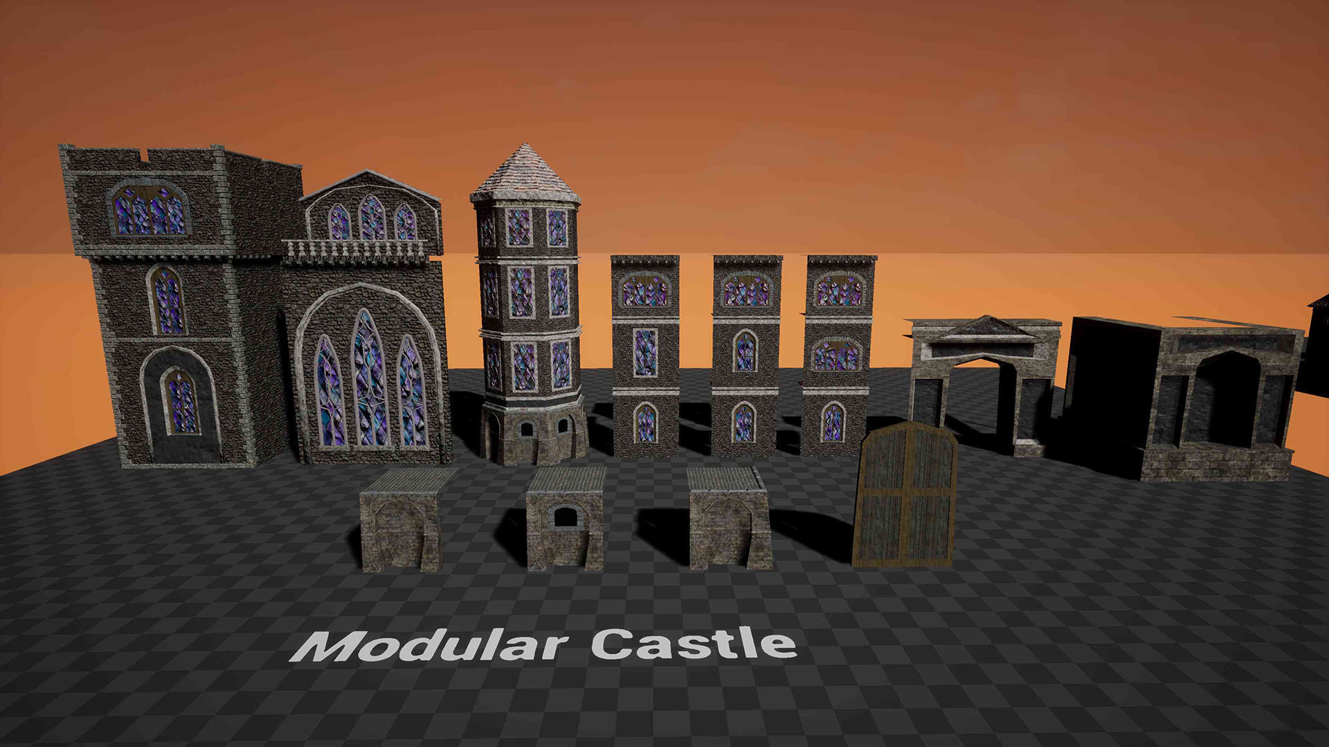 Medieval Modular Building Environment Houses Castle and Farmland Low-poly 3D model_21