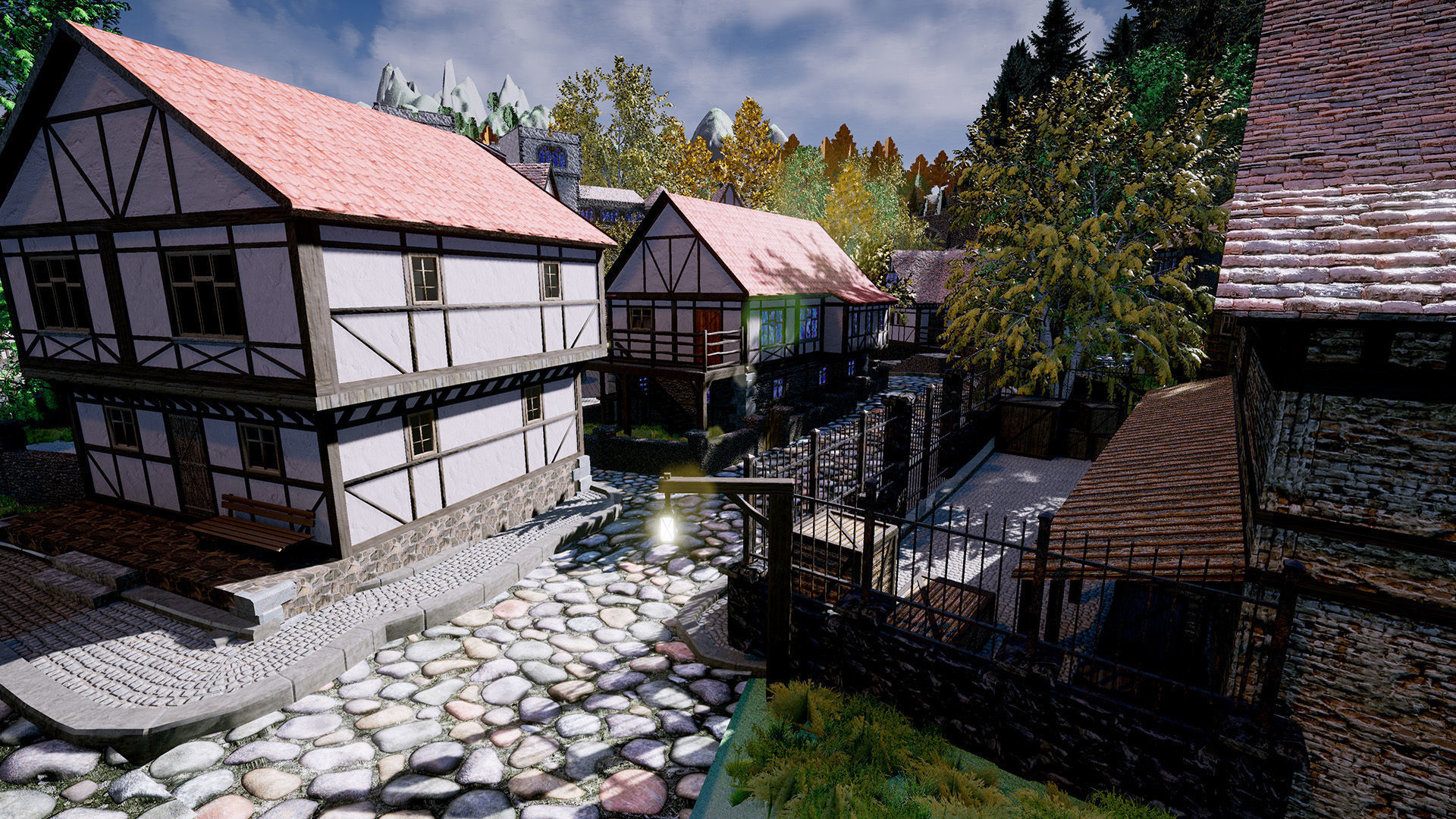 Medieval Modular Building Environment Houses Castle and Farmland Low-poly 3D model_8