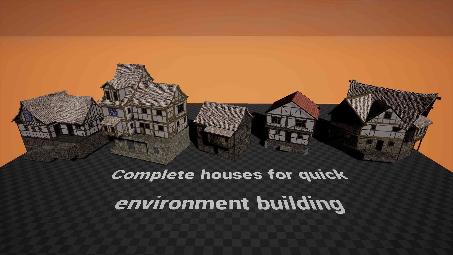 Medieval Modular Building Environment Houses Castle and Farmland Low-poly 3D model_20