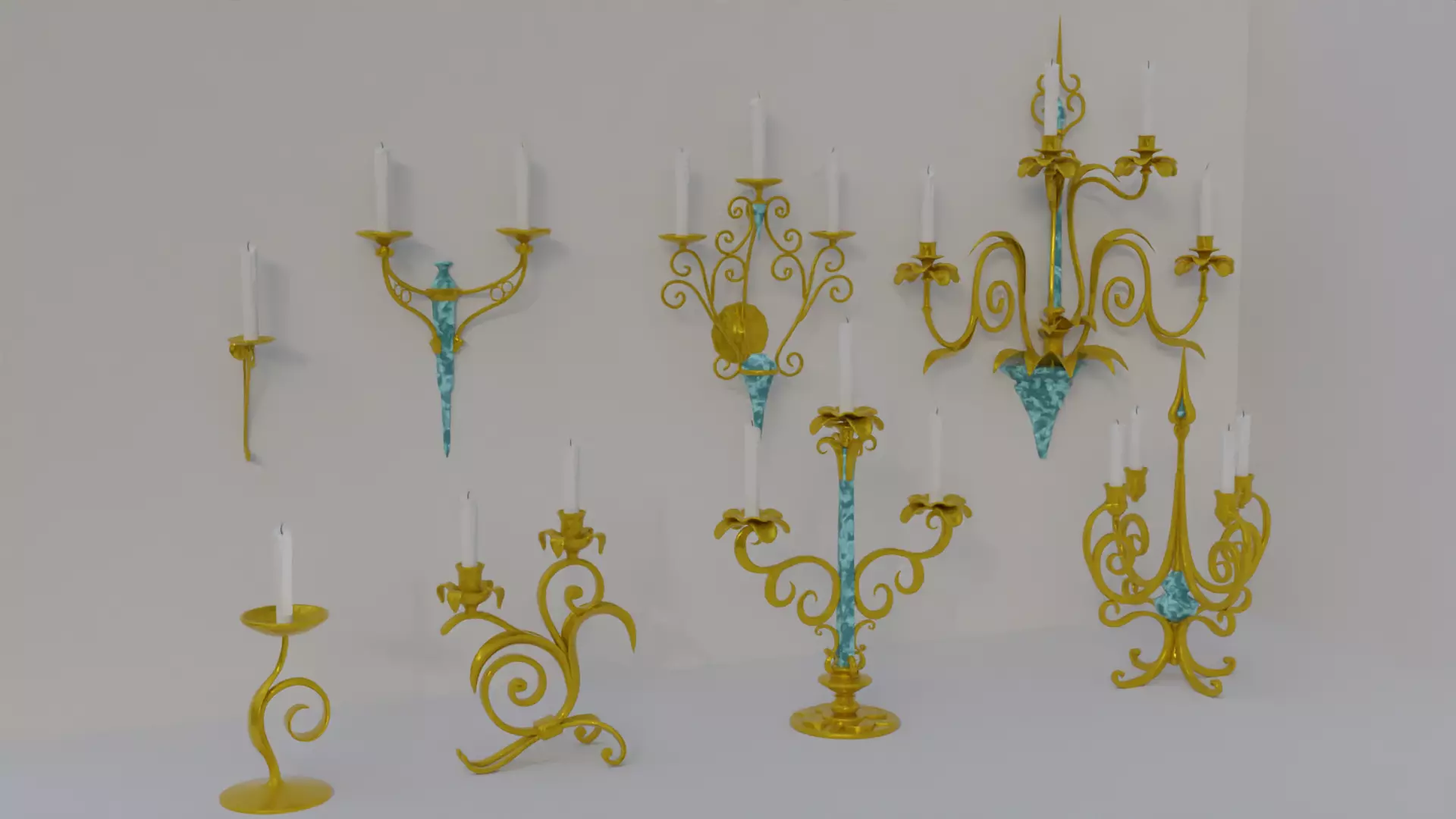 golden candle packS 3D model