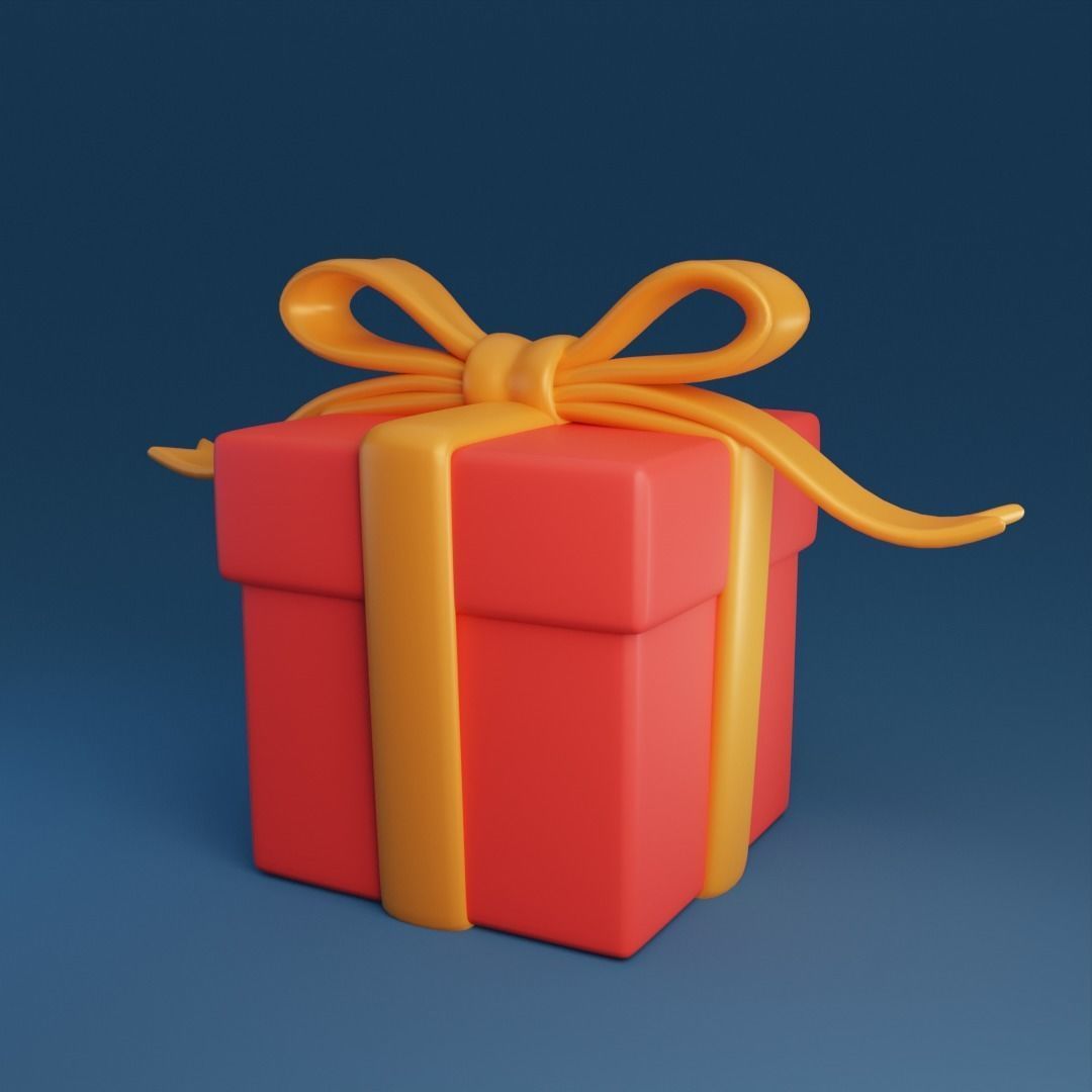 Cartoon gift present Low-poly 3D model_1