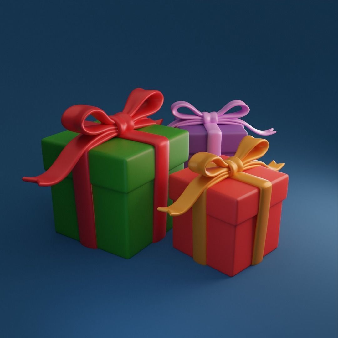 Cartoon gift present Low-poly 3D model_8