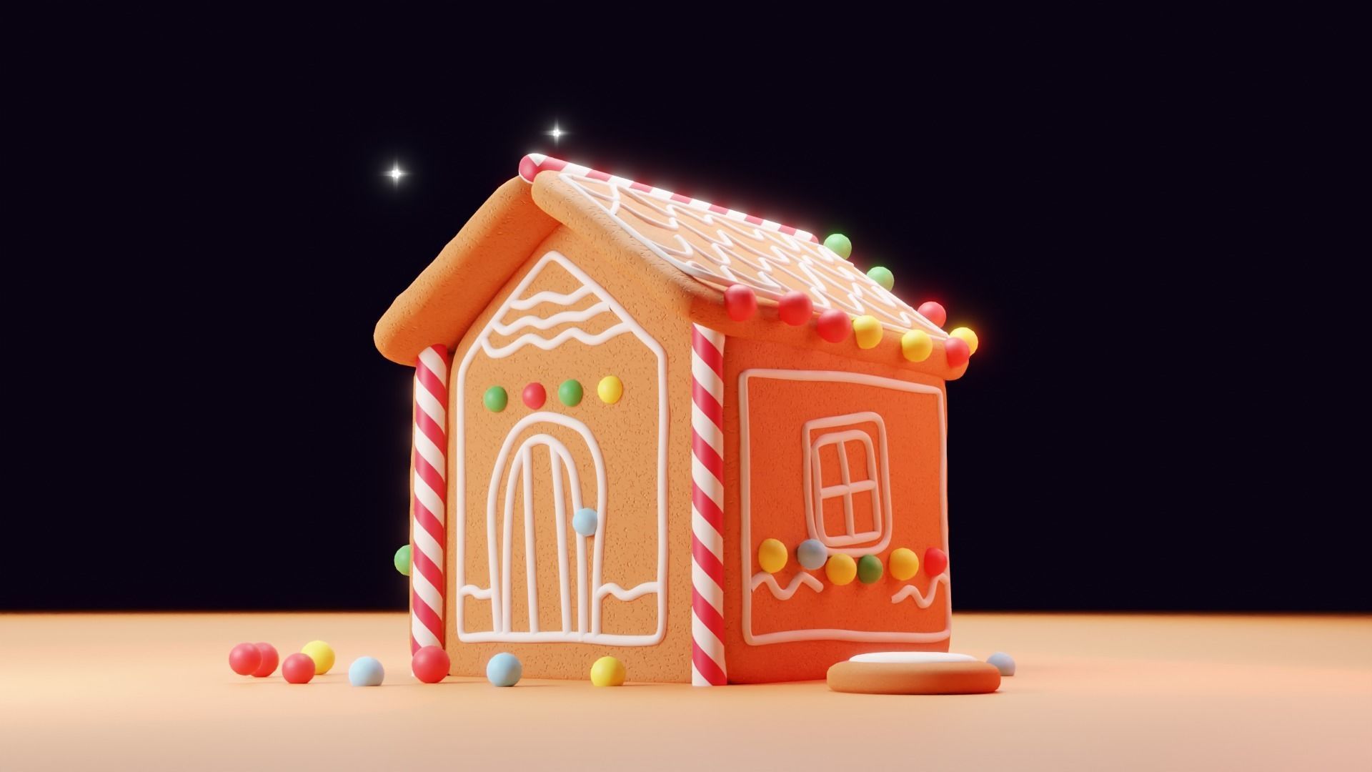 Stylized Ginger Bread House Low-poly 3D model_1