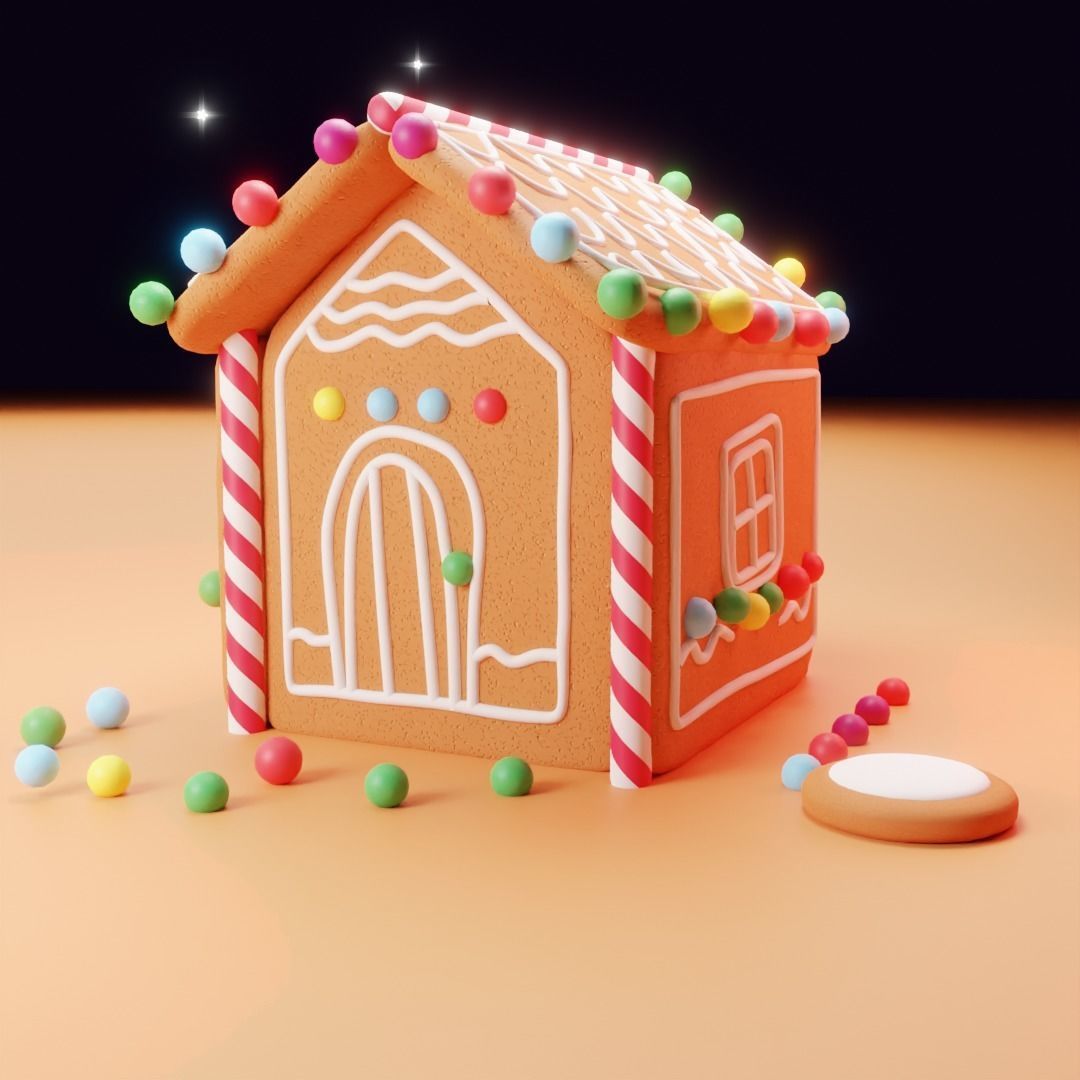Stylized Ginger Bread House Low-poly 3D model_6