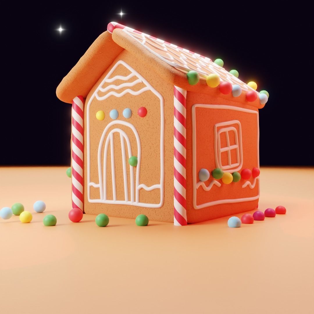 Stylized Ginger Bread House Low-poly 3D model_4