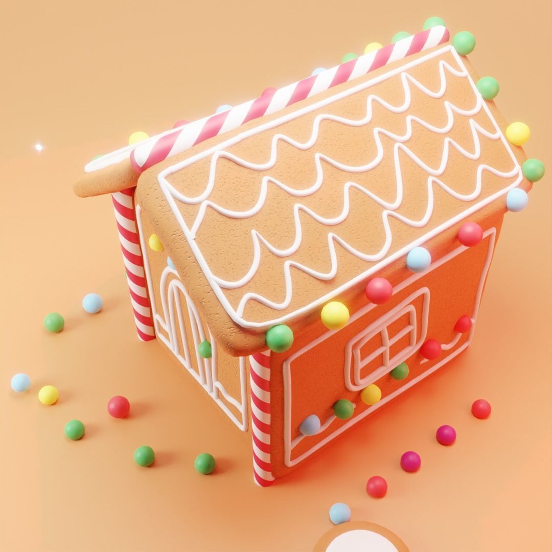 Stylized Ginger Bread House Low-poly 3D model_5