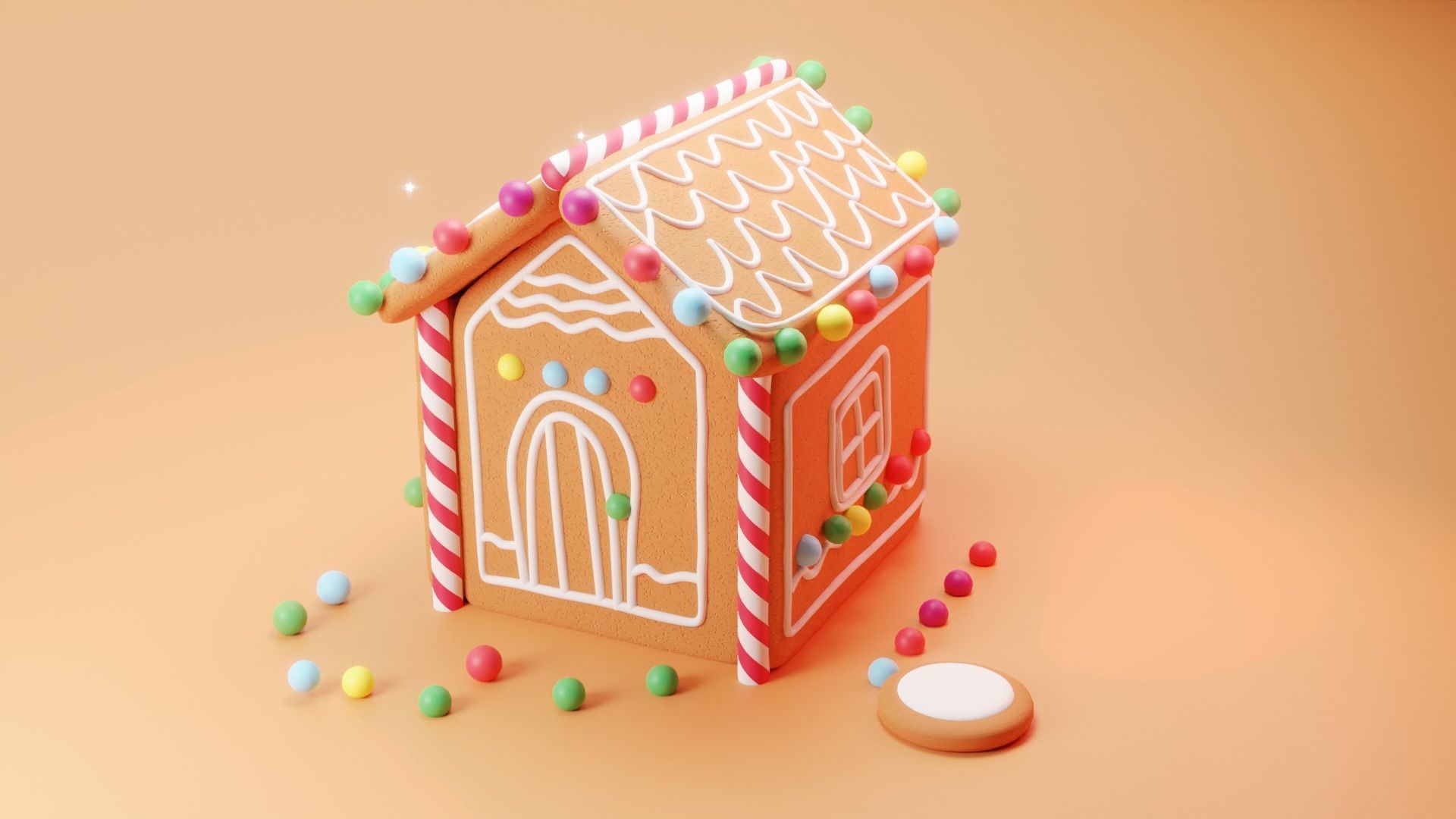 Stylized Ginger Bread House Low-poly 3D model_2
