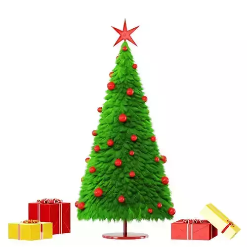 Decorative fur tree with toys and gifts 3D model