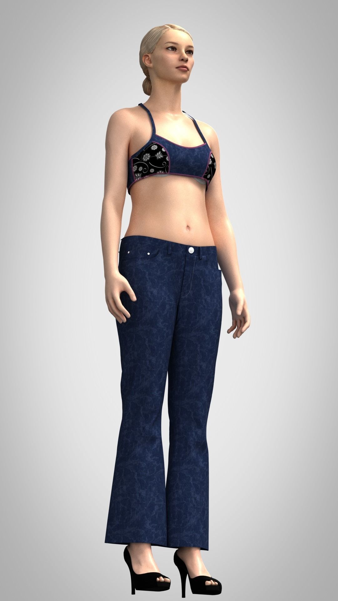 ladies jeans and bikini Low-poly 3D model_2