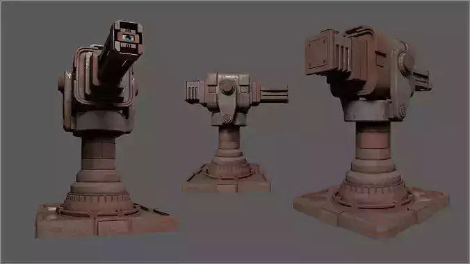 Rusty Retrofuturism Laser Turret Low-poly 3D model