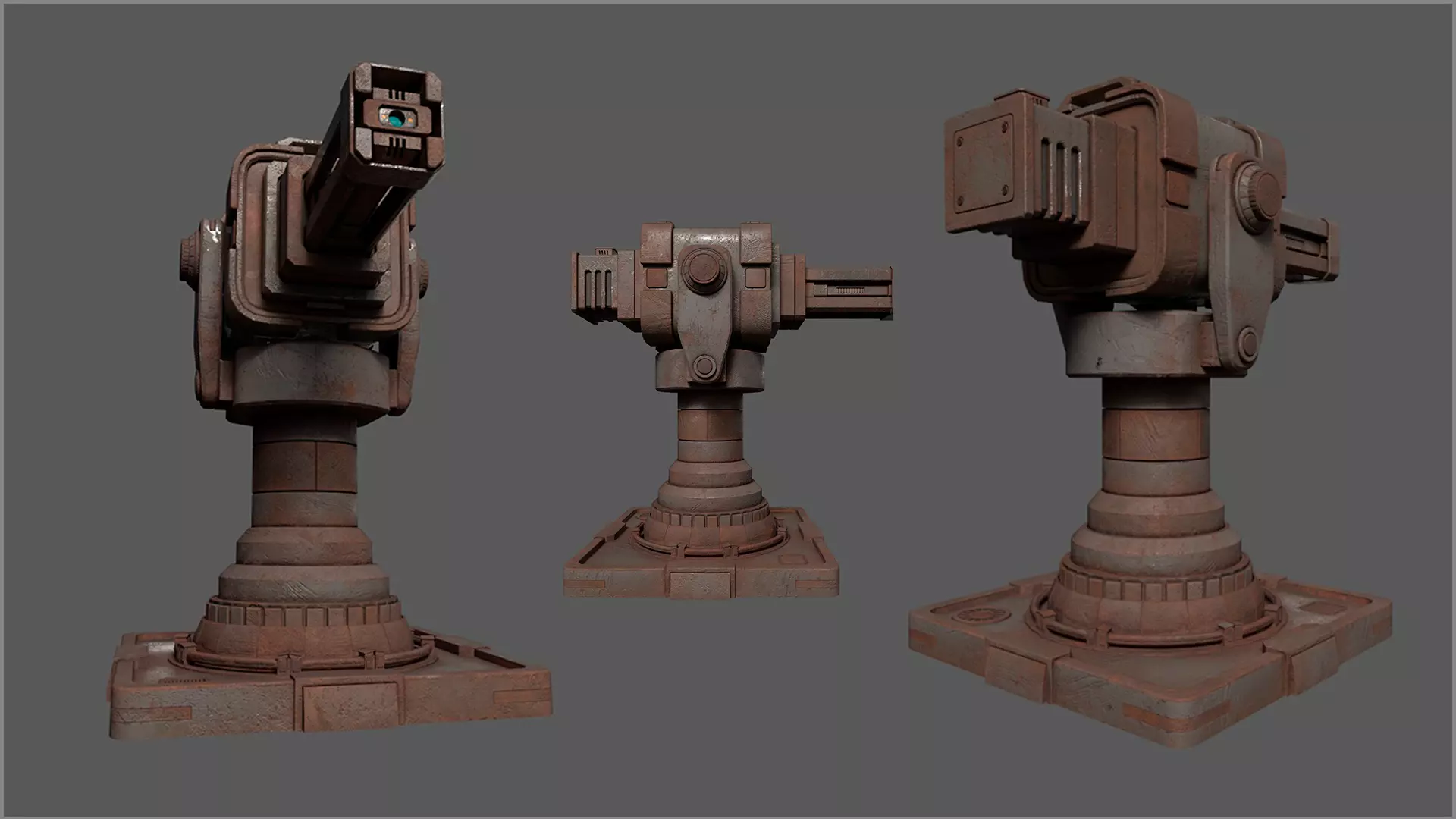 Rusty Retrofuturism Laser Turret Low-poly 3D model