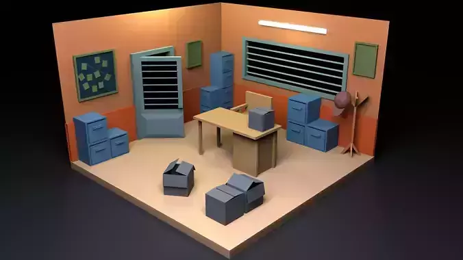  Office scene low poly 3D model Low-poly 3D model