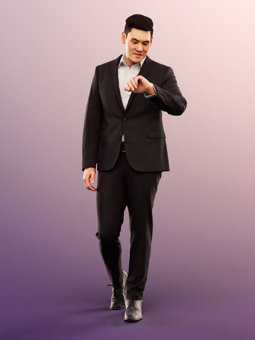 Karl 12692 - Standing Elegant Asian Man Watch Low-poly 3D model_2