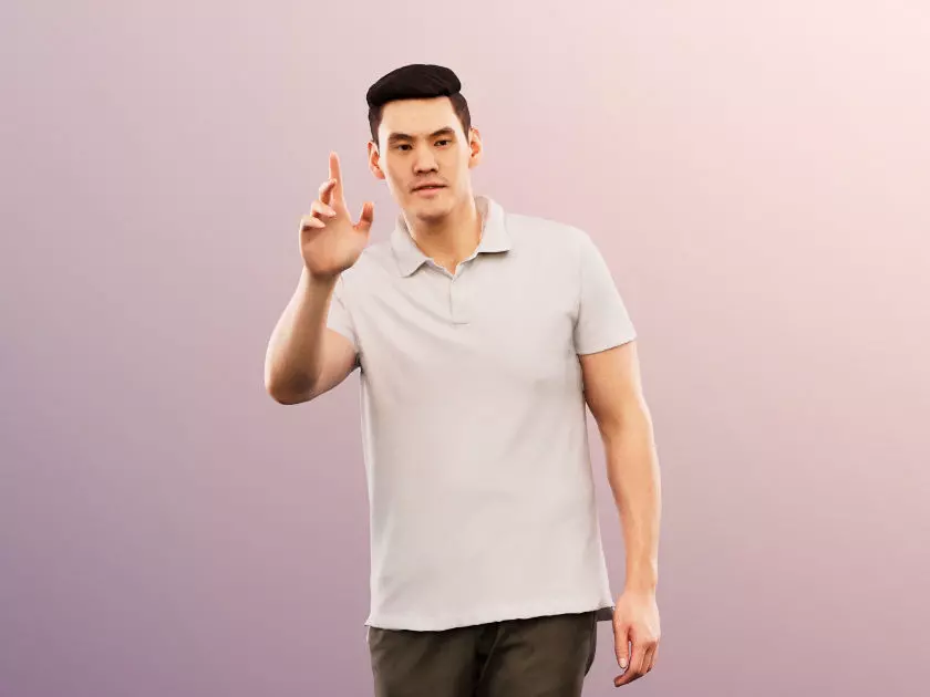 Karl 12690 - Casual Asian Man Waving Low-poly 3D model_0