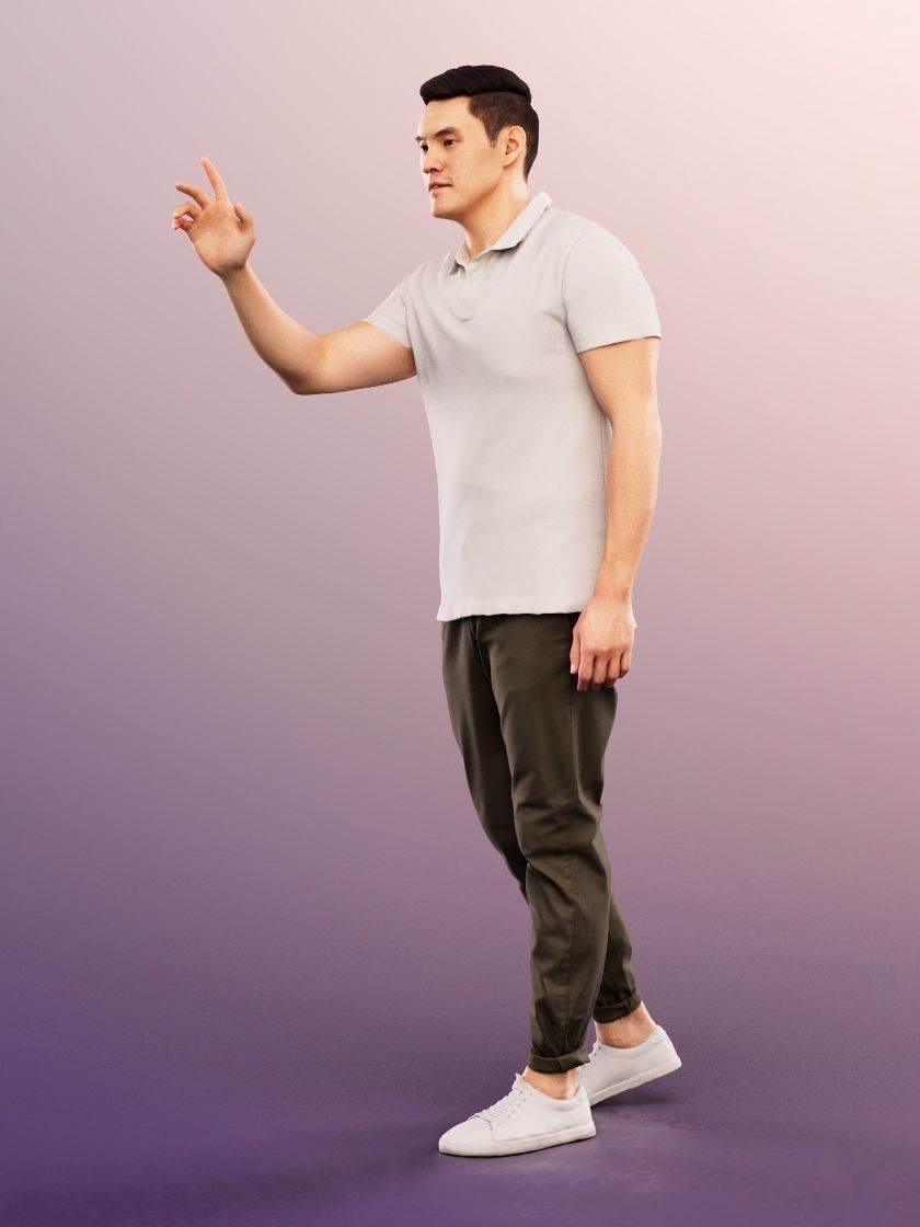 Karl 12690 - Casual Asian Man Waving Low-poly 3D model_3