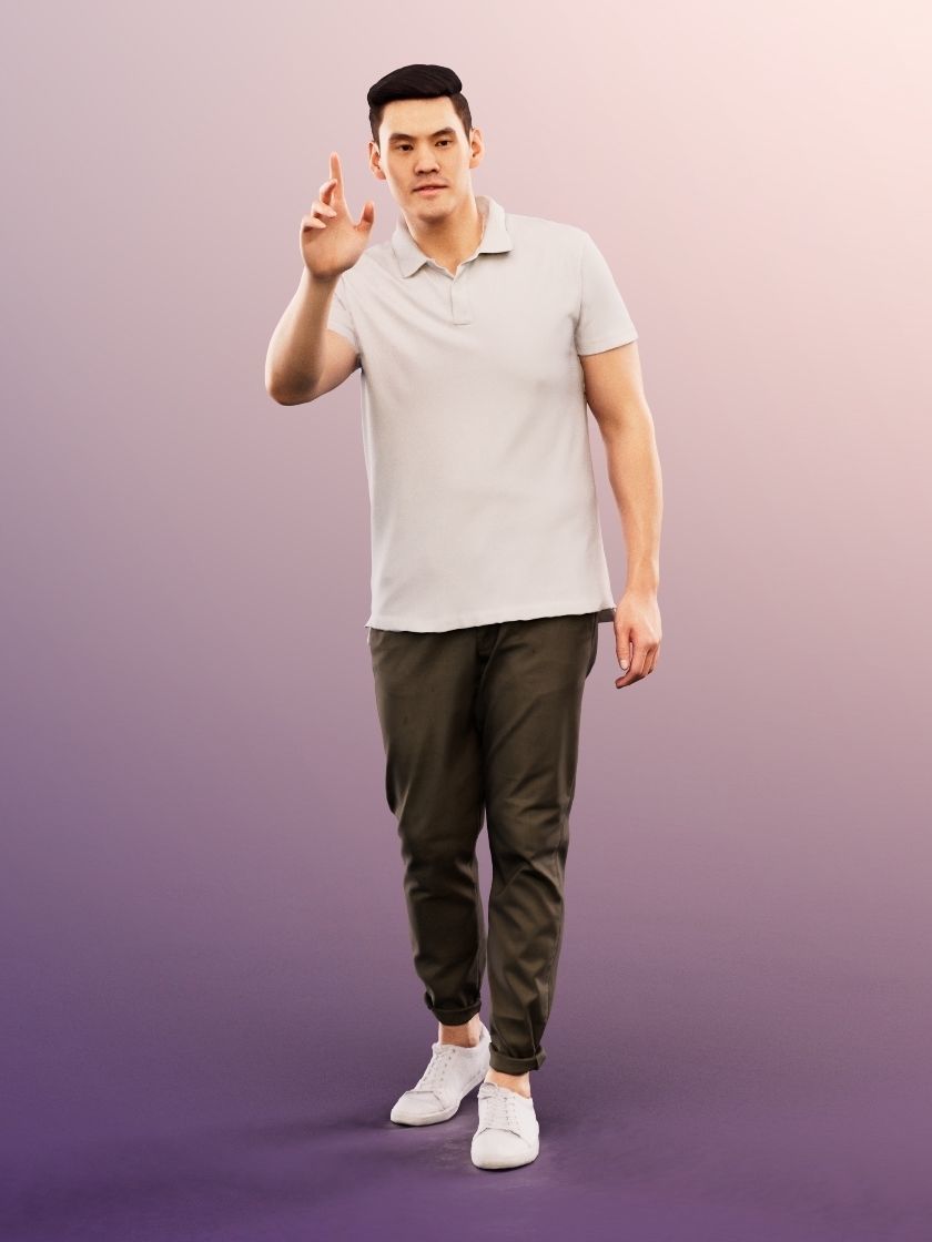 Karl 12690 - Casual Asian Man Waving Low-poly 3D model_2
