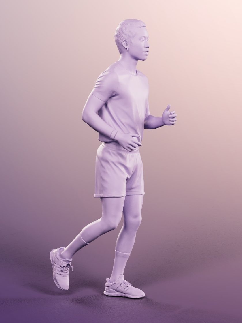 Henrik 12560 - Running Asian Man Low-poly 3D model_5