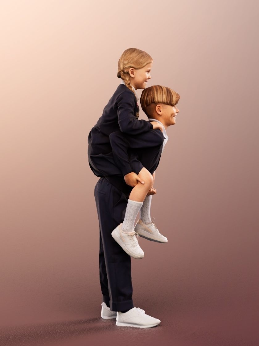 Luciana Leonard 12540 - 4 Variations - Playing Schoolkids Couple Low-poly 3D model_6