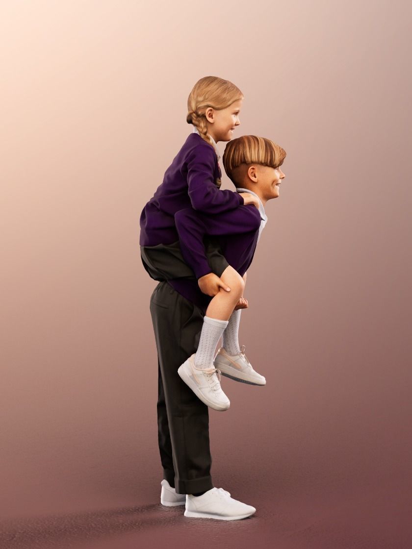 Luciana Leonard 12540 - 4 Variations - Playing Schoolkids Couple Low-poly 3D model_8