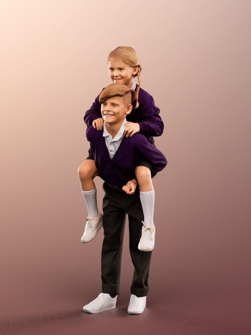 Luciana Leonard 12540 - 4 Variations - Playing Schoolkids Couple Low-poly 3D model_7