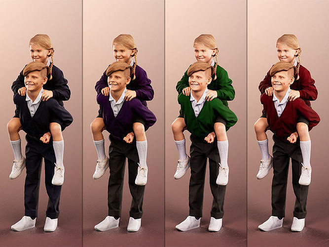Luciana Leonard 12540 - 4 Variations - Playing Schoolkids Couple Low-poly 3D model