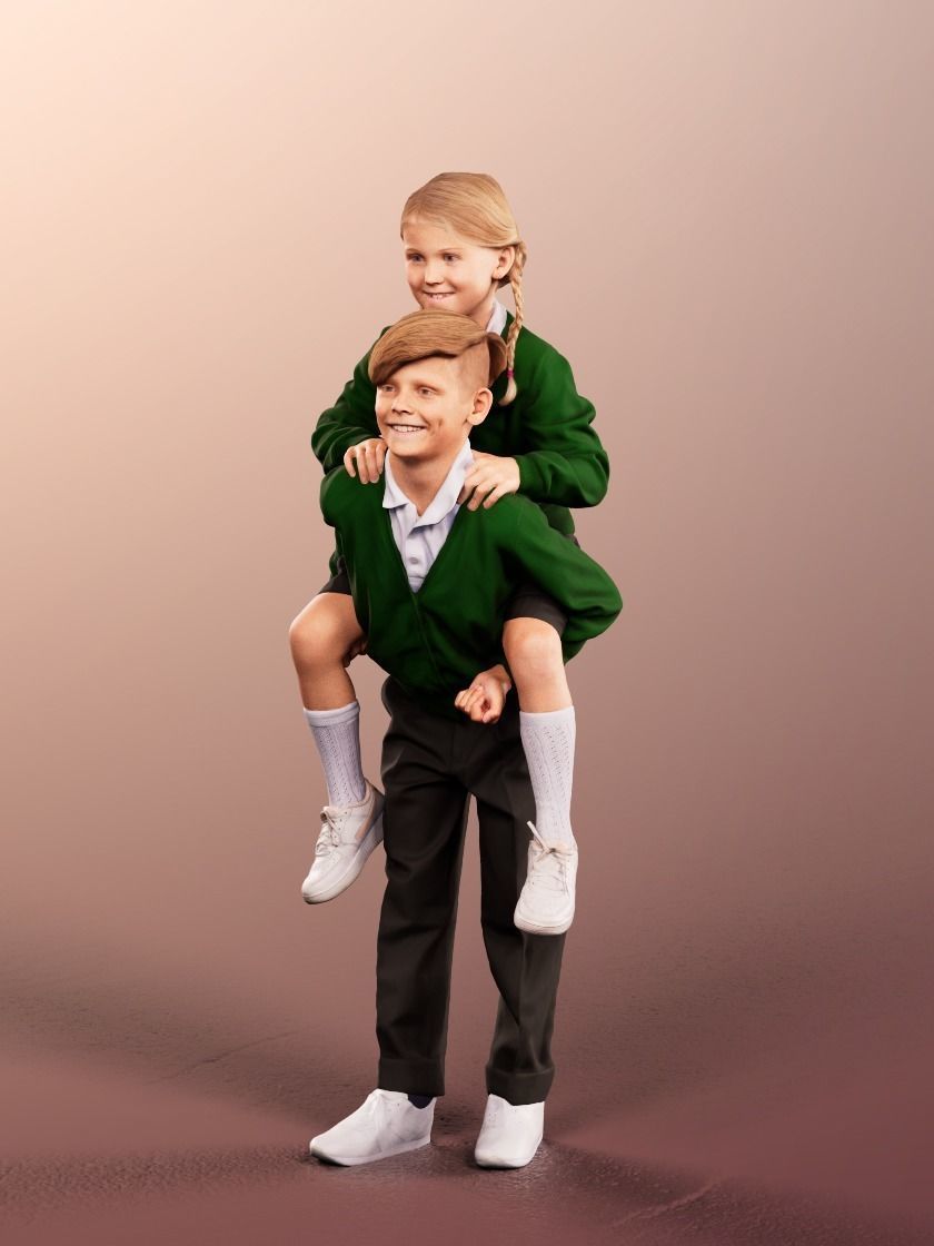 Luciana Leonard 12540 - 4 Variations - Playing Schoolkids Couple Low-poly 3D model_9