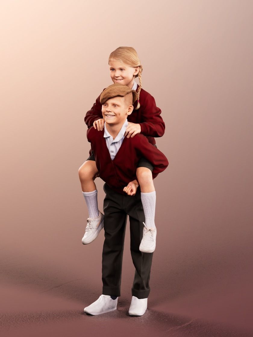 Luciana Leonard 12540 - 4 Variations - Playing Schoolkids Couple Low-poly 3D model_11