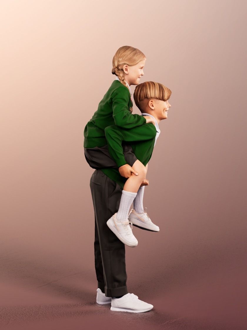 Luciana Leonard 12540 - 4 Variations - Playing Schoolkids Couple Low-poly 3D model_10