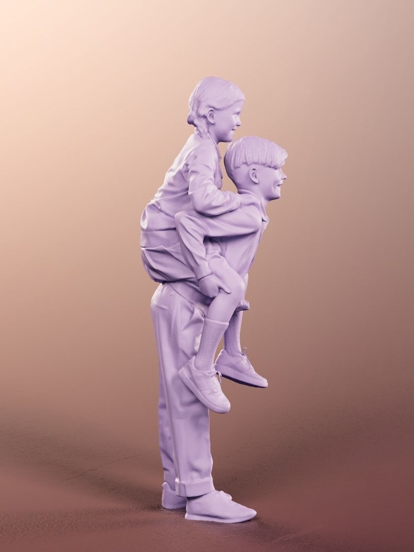 Luciana Leonard 12540 - 4 Variations - Playing Schoolkids Couple Low-poly 3D model_14