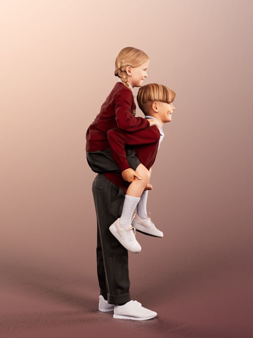 Luciana Leonard 12540 - 4 Variations - Playing Schoolkids Couple Low-poly 3D model_12