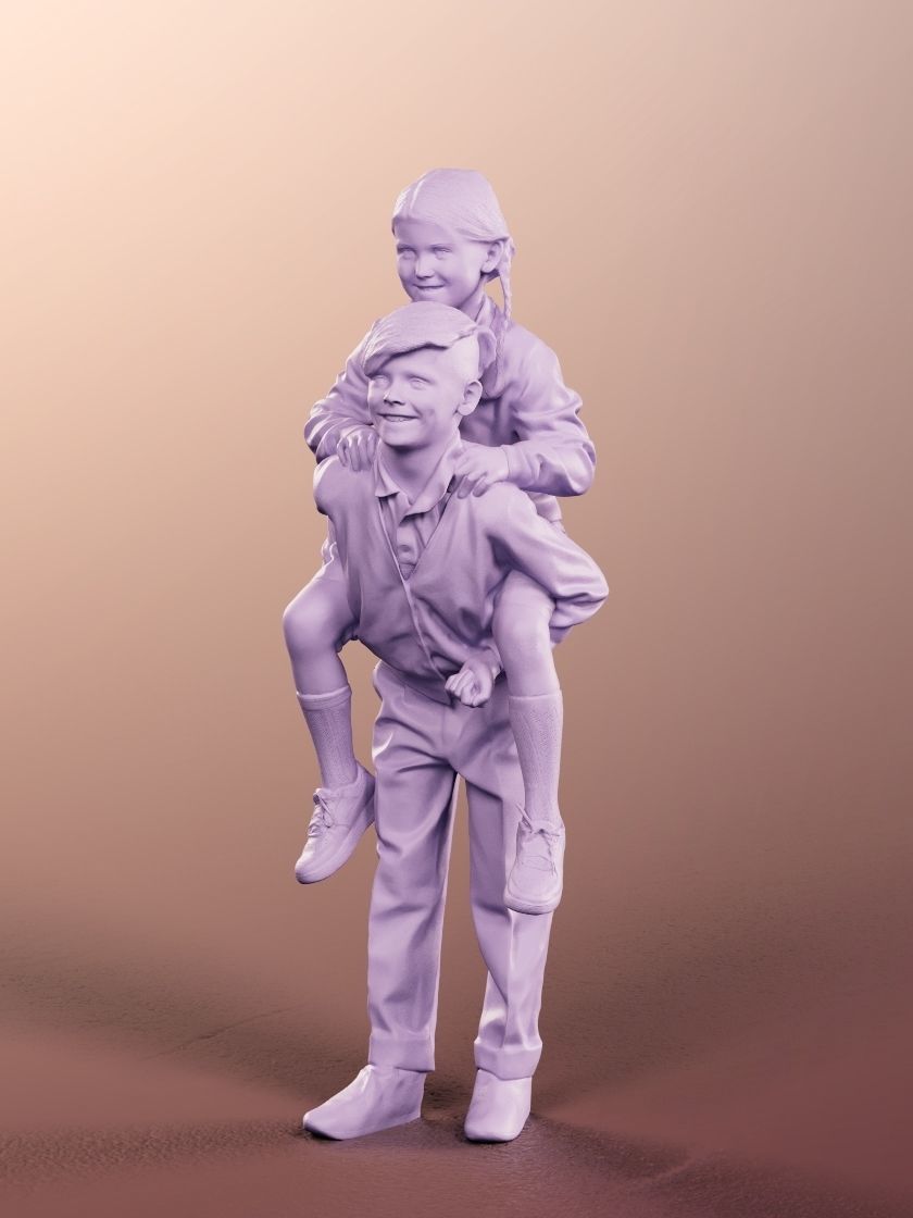Luciana Leonard 12540 - 4 Variations - Playing Schoolkids Couple Low-poly 3D model_13