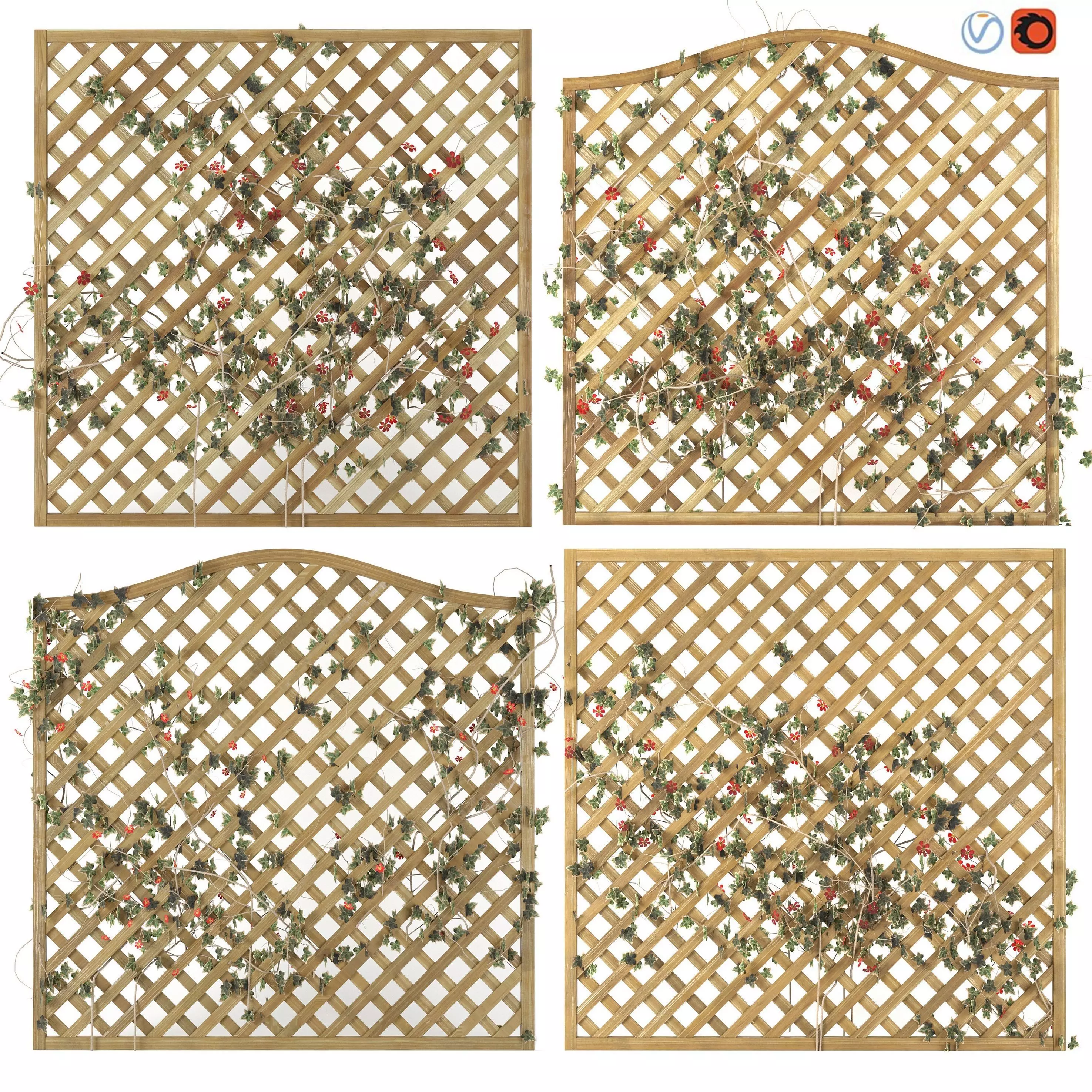 Wooden lattice fence pattern 3D model