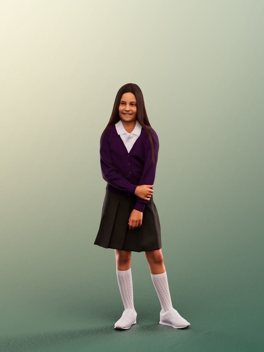 Layla 12410 - 4 Texturevariations - Standing Schoolgirl Low-poly 3D model_7